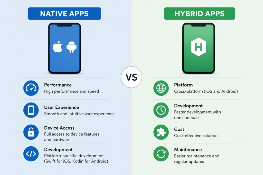 difference between native and hybrid apps